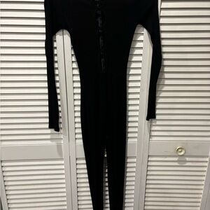 Fashion Nova Black Jumpsuit with White Stripe Accents